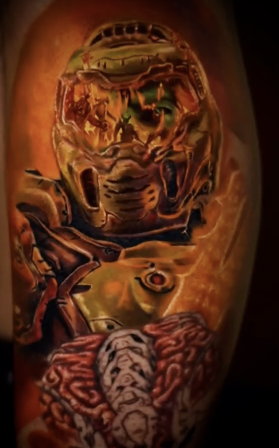 Doom Slayer color realism tattoo